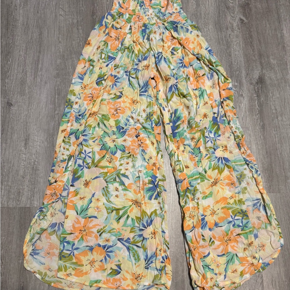 Billabong Floral Wide-Leg Palazzo Pants in Orange, Blue, Green